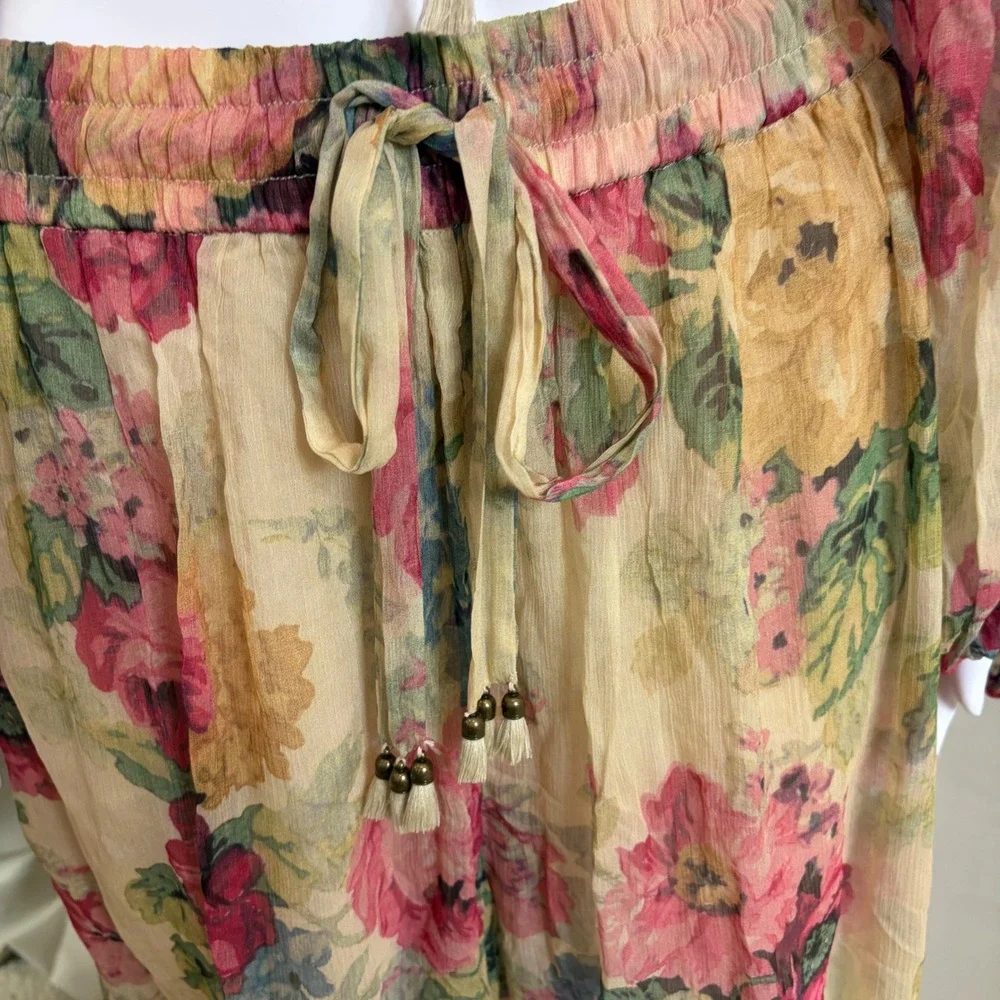 Zimmermann Melody Silk Two Piece Set Crop Tie Top Wide Leg Pants Size 2 Boho